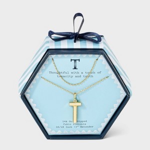 14K Gold Dipped Cubic Zirconia Duo Initial Multi-Strand Necklace - A New Day™ Gold - 1 of 4