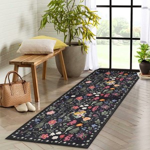 Area Rug Washable Boho Rugs Non Slip Low Pile Floral Small Carpet for Bedroom, Bedside, Kids Room, Office, Dining Room - 1 of 4