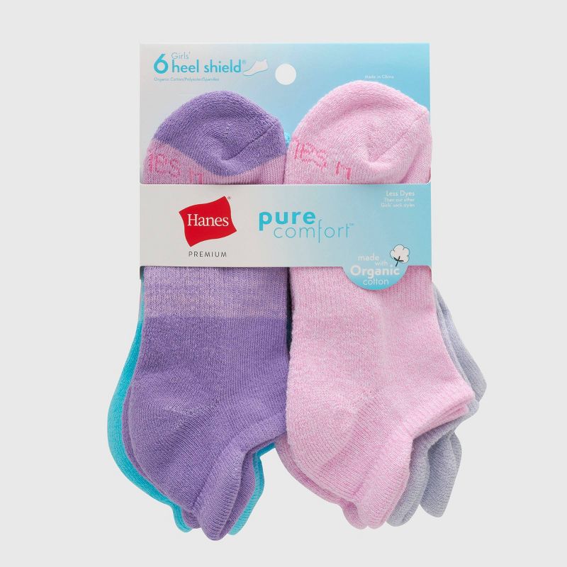 Hanes Premium Girls' 6pk Pure No Show Socks - Colors May Vary, 4 of 5