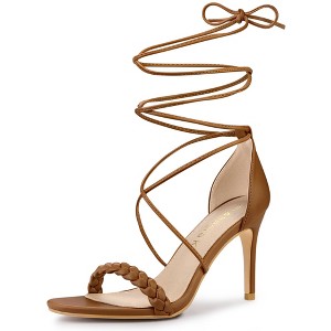 Allegra K Women's Woven Lace Up Strappy Stiletto Heel Sandals - 1 of 4