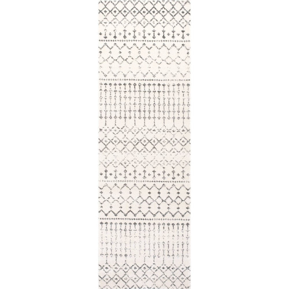 2'6inx14' Runner Moroccan Blythe Area Rug Gray - nuLOOM