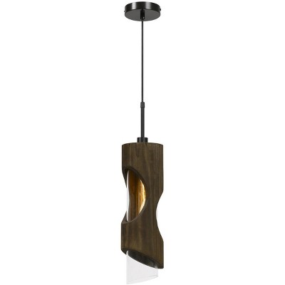 Cal Lighting 60W Zamora Wood Pendant With Clear Glass Shade (Edison Bulb Not included)