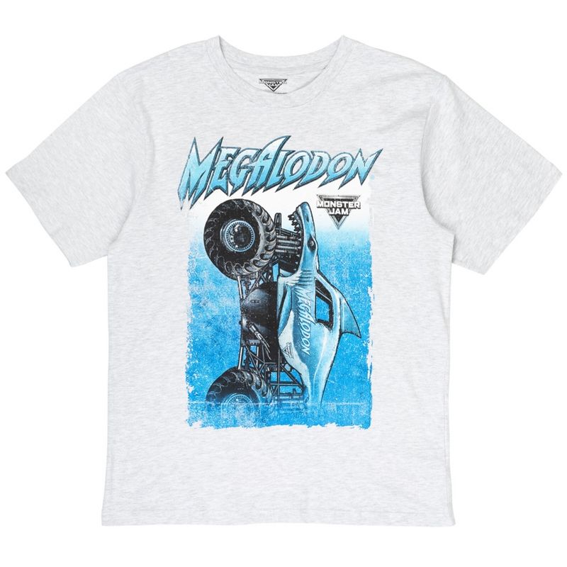 Monster Jam Grave Digger Megalodon El Toro Loco Adult T-Shirt, 1 of 7