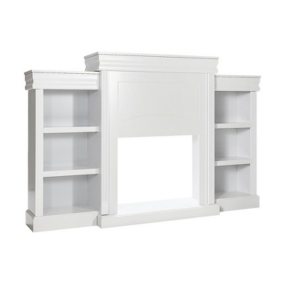 White 70'' MDF Fireplace TV Stand with Bookcase