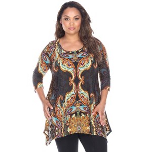 Women's Plus Size Paisley and Animal Print Scoop Neck Marlene Tunic - White Mark - 1 of 3