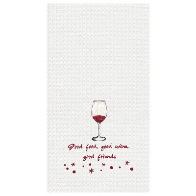 C&F Home Good Food, Wine, Friends Waffle Weave Cotton Kitchen Towel