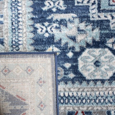 Blue and Cream Rectangular Synthetic Traditional Rug