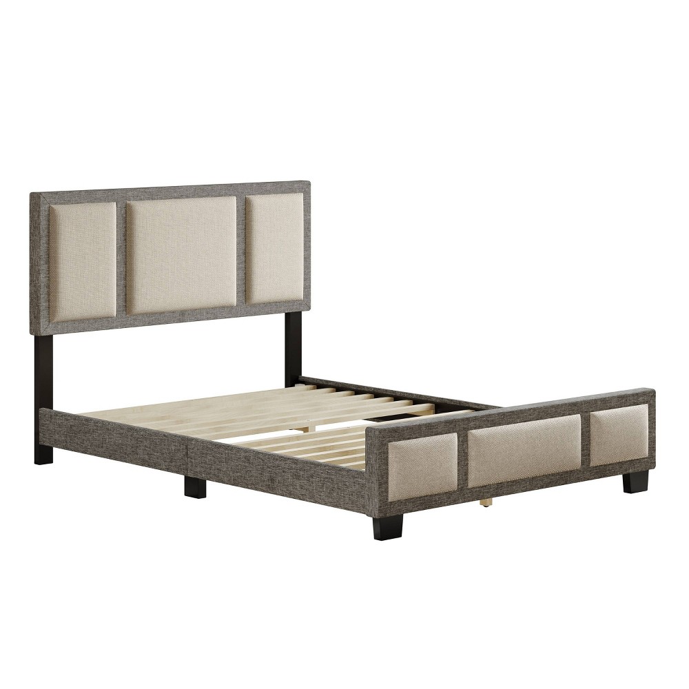 Photos - Bed Full Triptych Upholstered Platform  Frame Beige/Gray - Boyd Sleep Eco Dream: Scandinavian Design, 14 Slat Support