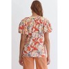 Women's Floral Print Bubble Sleeve Blouse - entro - 3 of 4