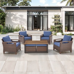 Belord Patio Wicker Chairs Lounge Club Chairs, All Weather Brown Wicker Outdoor Chair Set of 4 with Coffee Table and Ottoman for Porch Balcony - 1 of 4
