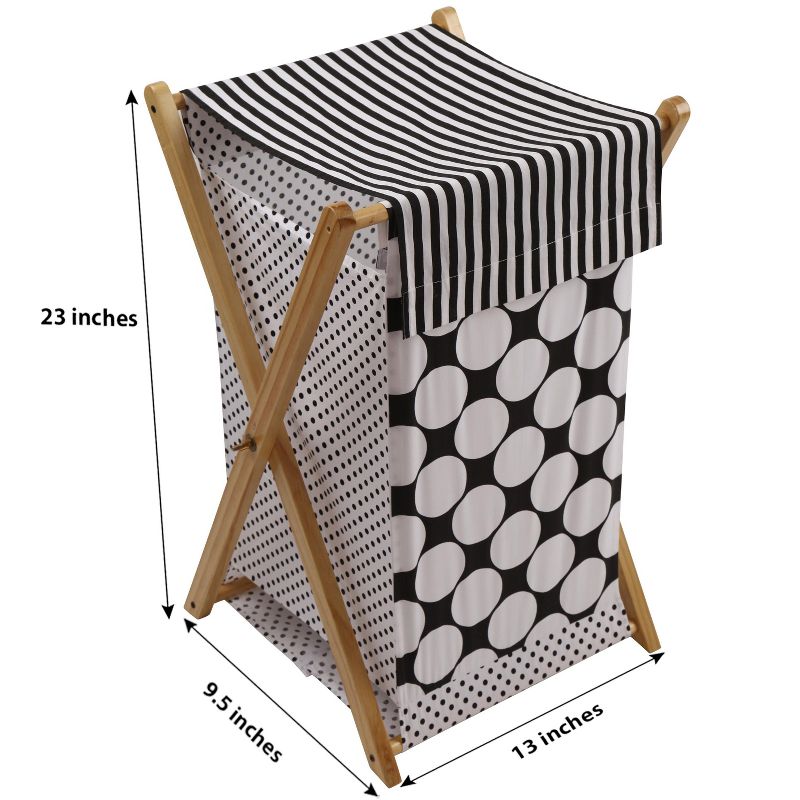 Bacati - Dots/Pin Stripes Black/White Laundry Hamper with Wooden Frame, 2 of 5