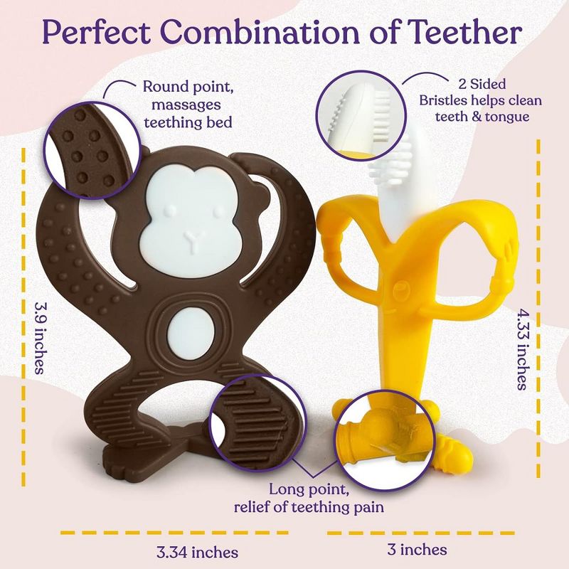 Baby Teething Toys Set - Baby Monkey Banana Teether and Toothbrush, 4 of 7