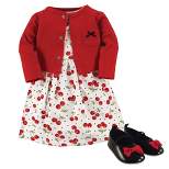 Hudson Baby Infant Girl Cotton Dress, Cardigan and Shoe 3pc Set, Cherries