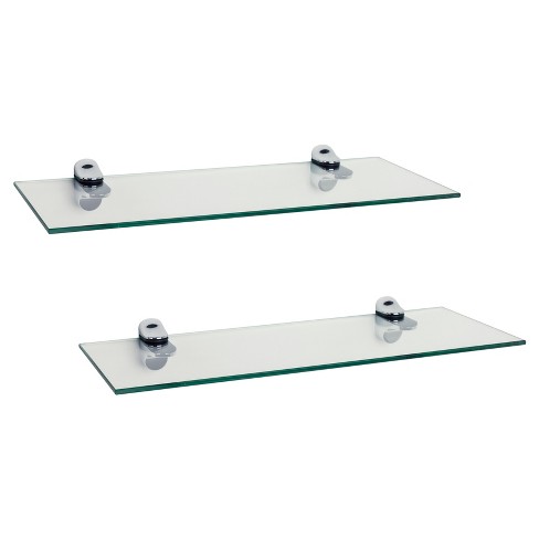 Bathroom Wall Mounted Clear Glass Shelf With Chrome Supports