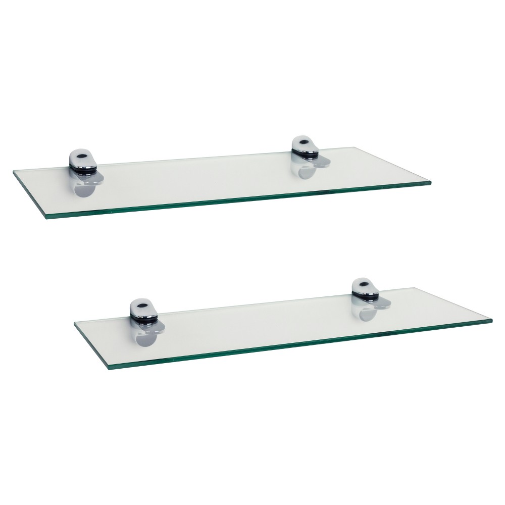 Photos - Garden & Outdoor Decoration Danya B. Set of 2 16" x 6" Floating Shelves Clear Glass with Brackets: Chrome Hardware, Bathroom Storage, Wall Mount