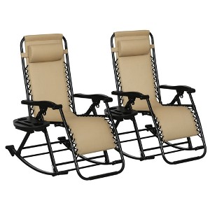 Outsunny Outdoor Rocking Chairs, Foldable Reclining Anti Gravity Lounge Rocker w/ Pillow, Cup & Phone Holder, Combo Design w/ Folding Legs - 1 of 4