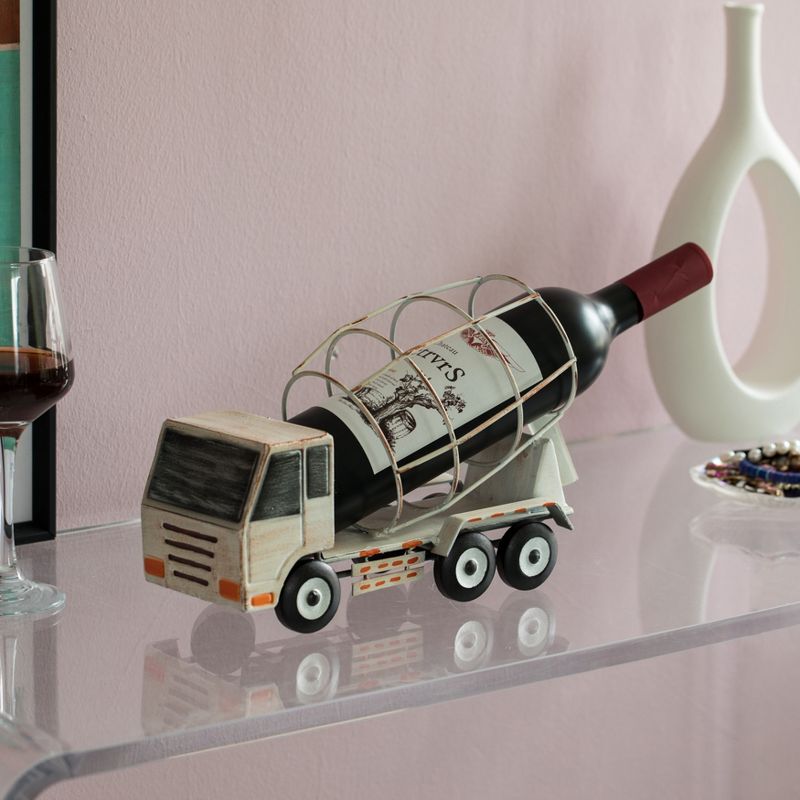 Vintiquewise Decorative Rustic Metal White Single Bottle Cement Truck Wine Holder for Tabletop or Countertop, 2 of 8