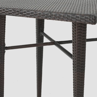 Dominica 39" Brown Wicker Outdoor Bar Table with Iron Frame