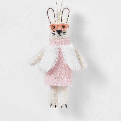 Boiled Wool Dressed Bunny with Glasses and White Vest Christmas Tree Ornament - Wondershop™