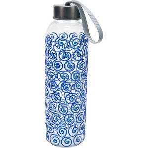 Pavilion Gift Company - Blue Swirl - 16.5 oz Hand Decorated Glass Water Bottle - Portable Drinkware - 1 of 4