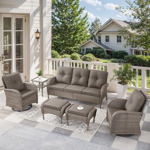 Outdoor 3-Seat Sofa Swivel Chair Table with Ottomans - 1 of 4