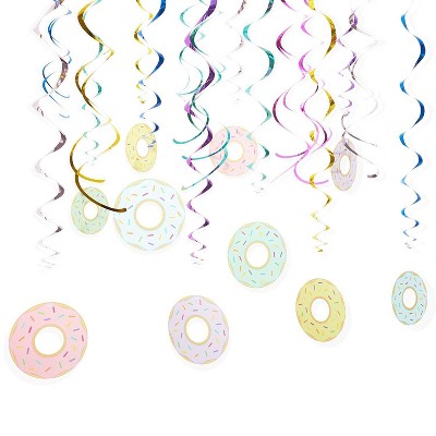 Blue Panda 30-Piece Donut Hanging Swirl Ceiling 6-inch Kids Party Streamer Decorations Supplies, 6 Colors