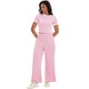 ATHLECHIC Women's 2 Piece Sets Short Sleeve Crew Neck Long Wide Leg with Pockets Pants - 2 of 4
