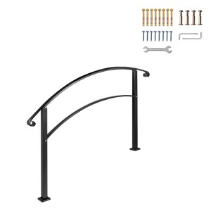VEVOR Handrails for Outdoor Steps, Fit 1 or 3 Steps Outdoor Stair Railing, Black Wrought Iron Handrail, Flexible Front Porch Hand Rail, Black - 1 of 4