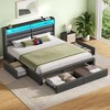 Greenstell Bed Frame with Upholstered  Storage Headboard & Charging Station and  LED Light & Storage Drawers - 2 of 4