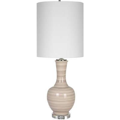 Uttermost Modern Table Lamp 33 1/4" Tall Taupe Tan Charcoal Ceramic White Linen Drum Shade for Living Room Bedroom House Bedside