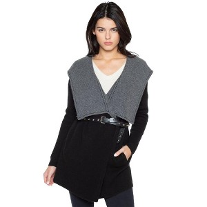 JENNIE LIU Women's 100% Pure Cashmere Long Sleeve 2-tone Double Face Cascade Open Cardigan Sweater - 1 of 4