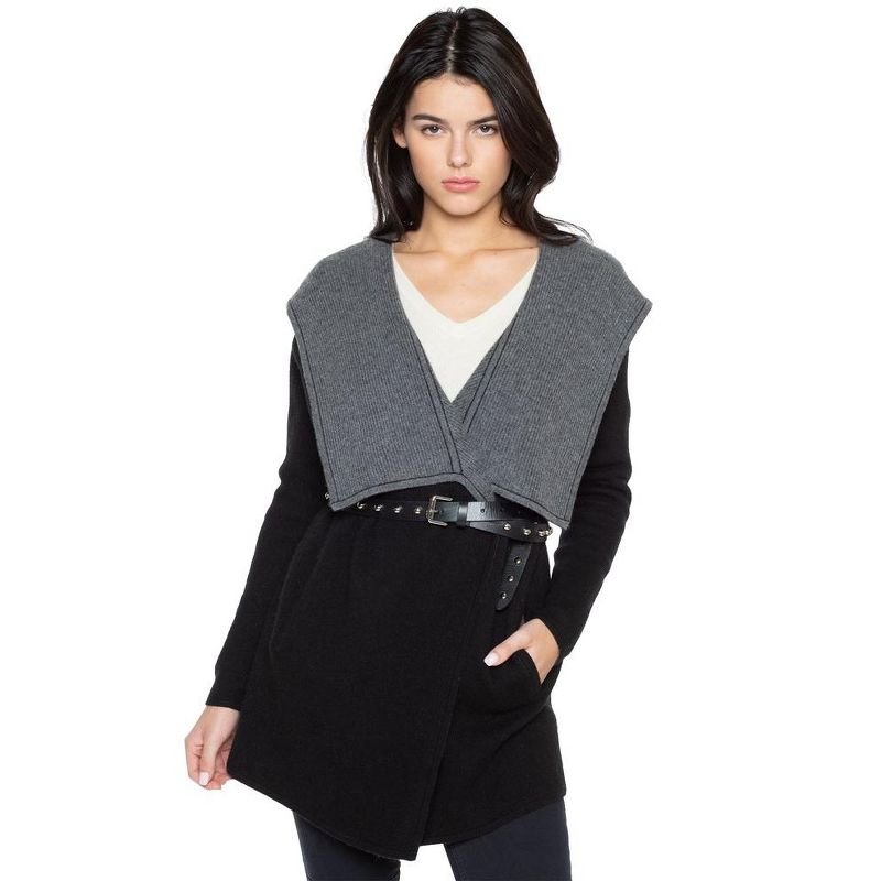 JENNIE LIU Women's 100% Pure Cashmere Long Sleeve 2-tone Double Face Cascade Open Cardigan Sweater, 1 of 7
