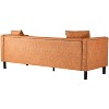 Garvee 81" Modern Chesterfield Sofa - 3-Seater Leather Couch with Deep Seats & Handmade Buttons, for Living Room, Apartment, Office, Cognac Tan - 4 of 4