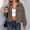 Coolmee Women's Cropped Shacket Jacket Fashion Plaid Button Down Shirt Fall Coat Tops - 4 of 4