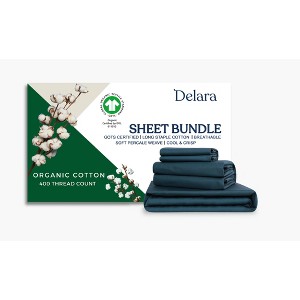 Delara GOTS Certified 100% Organic Cotton Percale Smooth & Breathable Sheet Bundle - 1 of 4