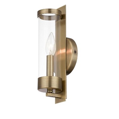 Antique Brass Dimmable Wall Sconce with Clear Glass