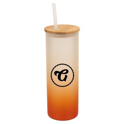Elanze Designs G Monogram Letter Initial Rope Circle Wrap-Around Design 25 Ounce Frosted Gradient Glass On-The-Go Coffee Travel Skinny Tumbler Mug