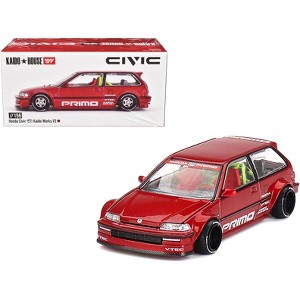Honda Civic (EF) "Kaido Works V2" Red Metallic with Graphics "Kaido House" Special 1/64 Diecast Model Car by Mini GT - 1 of 4