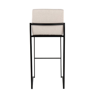 Set of 2 Black Steel and Beige Fabric High Back Barstools
