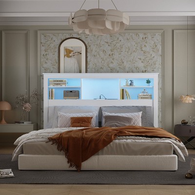FUFU&GAGA Headboard With Storage Shelves & Remote Adjustable Light