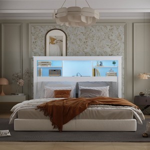 FUFU&GAGA Headboard With Storage Shelves & Remote Adjustable Light - 1 of 4