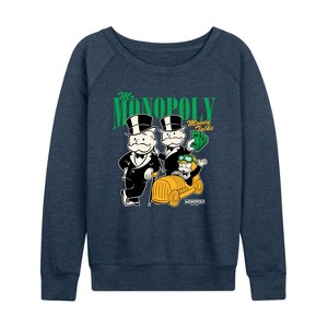 Women's - Monopoly - Mr Monopoly Uncle Money Bags Lightweight French Terry Wide Neck Long Sleeve Graphic Shirt - 1 of 4