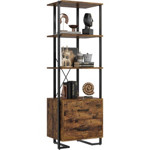TackView 4-Tier Bookshelf with Storage Drawers 70.9 Inch Tall Industrial Bookcase with Open Display Shelves Metal Frame - 1 of 4