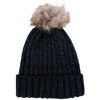 CTM Women's Metallic Shimmer Winter Knit Lined Beanie with Pom - 3 of 4