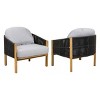 Set of 2 Outdoor Acacia Wood Club Chairs with Rope Armrests and Cushions for Patio or Porch-Cuddlewood - 3 of 4
