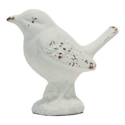 Antique White Cast Iron Bird Figurine, 6.2"