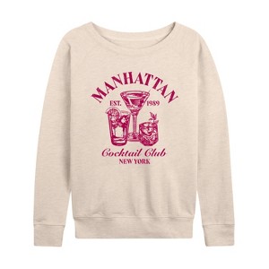 Women's - Instant Message - Manhattan Cocktail Club Lightweight French Terry Wide Neck Long Sleeve Shirt - 1 of 4