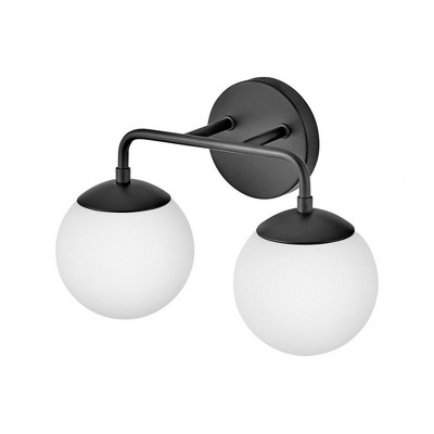 Lacquered Brass 2-Light Vanity with Etched Opal Glass Shades