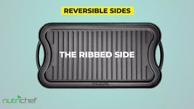 NutriChef 18 Inch Black Cast Iron Reversible Griddle Skillet