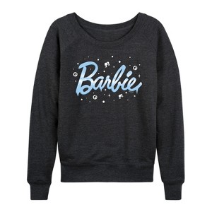 Women's - Barbie - Winter Snowflakes Lightweight French Terry Wide Neck Long Sleeve Shirt - 1 of 4